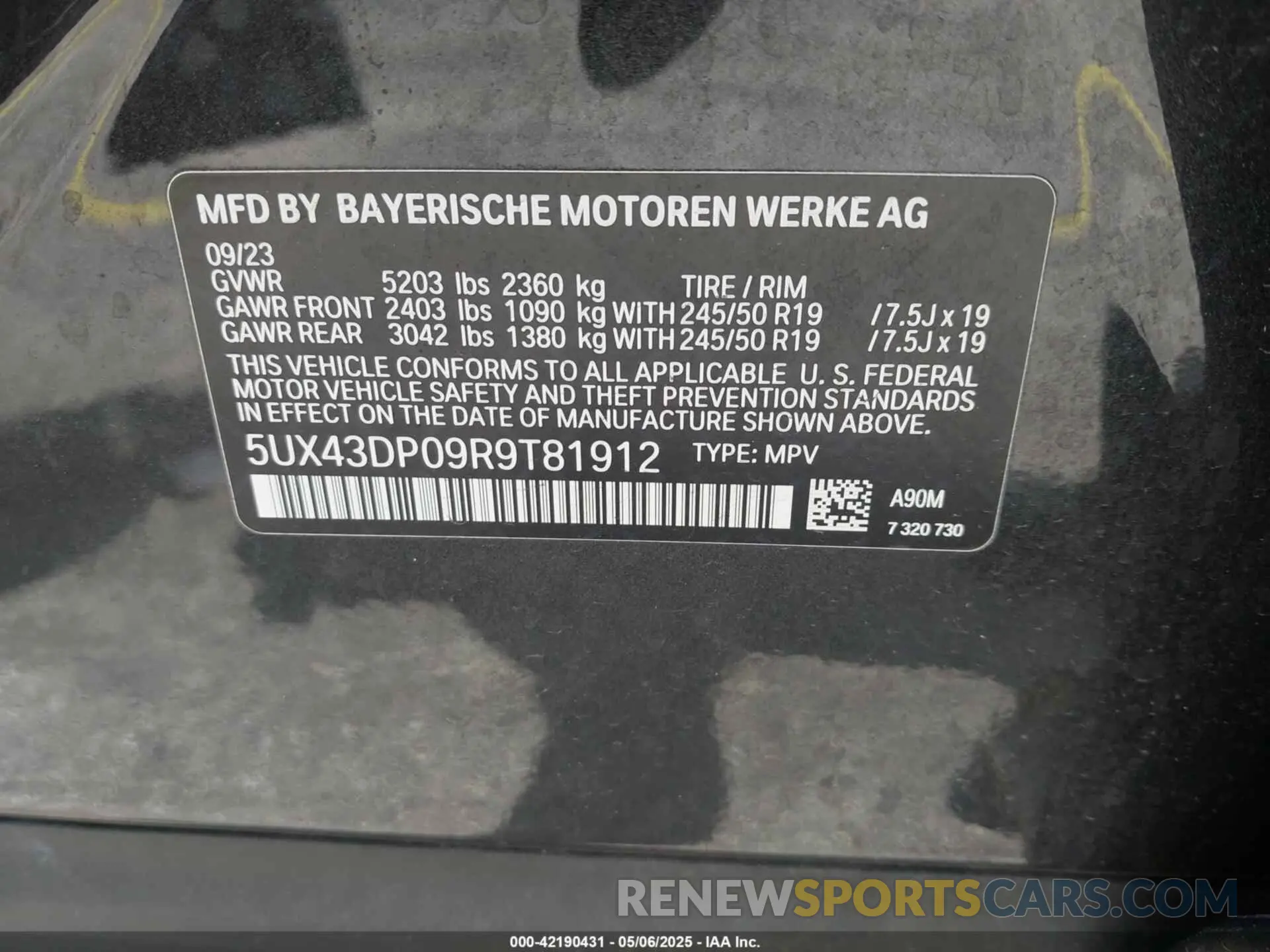 9 Фотография поврежденного автомобиля 5UX43DP09R9T81912 BMW X3 2024