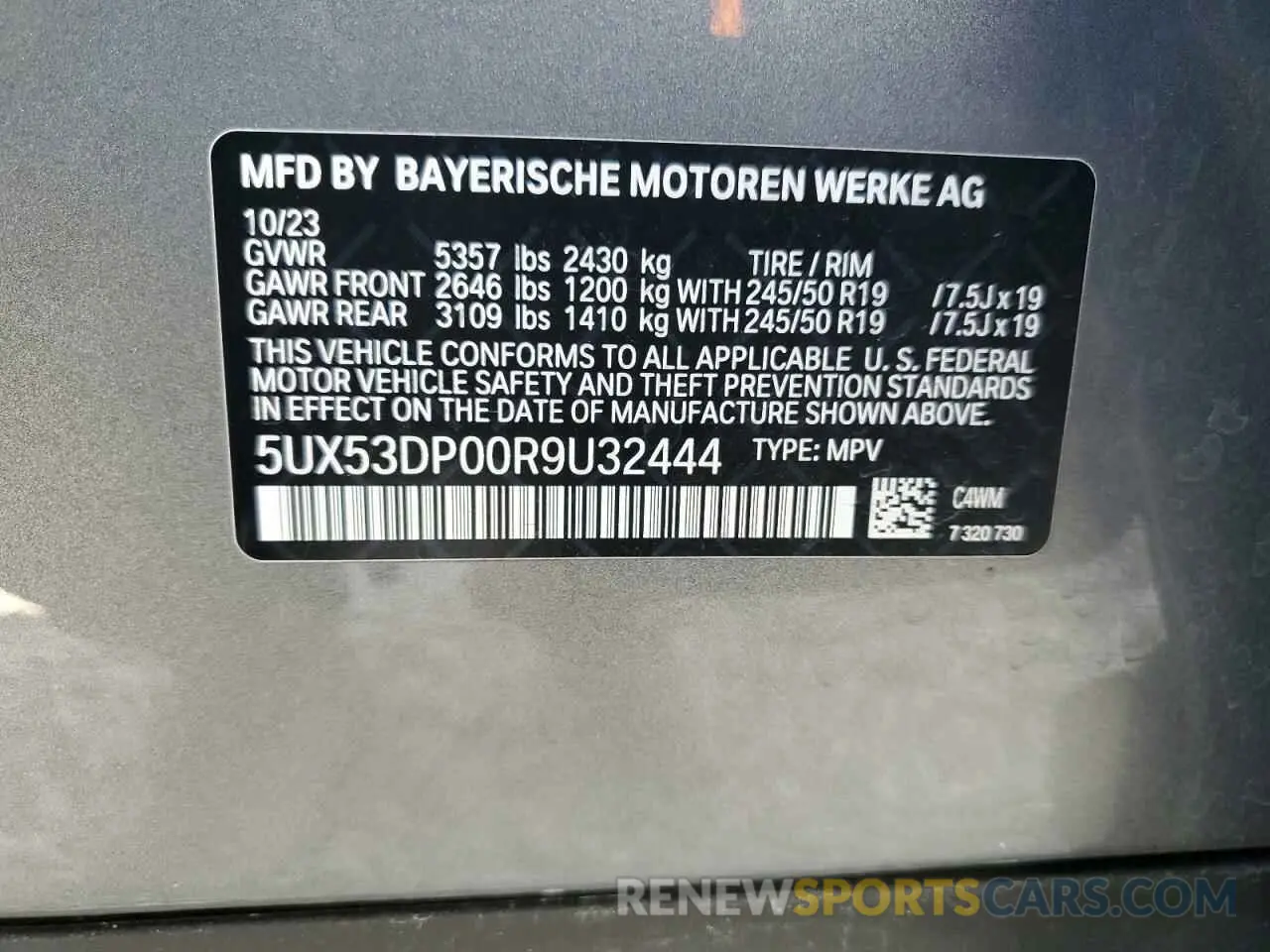 13 Photograph of a damaged car 5UX53DP00R9U32444 BMW X3 2024