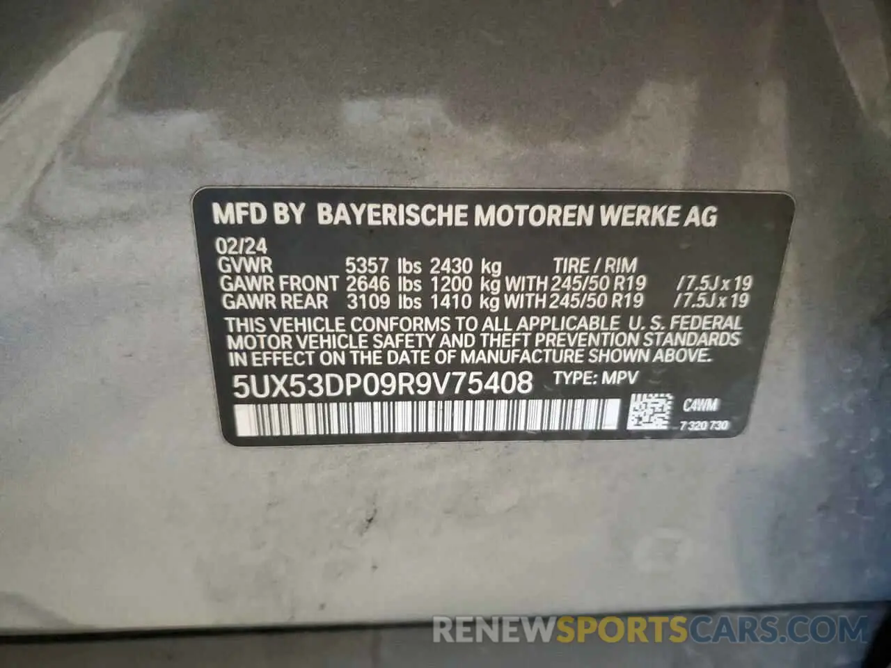 14 Photograph of a damaged car 5UX53DP09R9V75408 BMW X3 2024