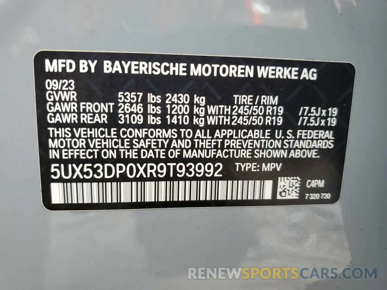 13 Photograph of a damaged car 5UX53DP0XR9T93992 BMW X3 2024