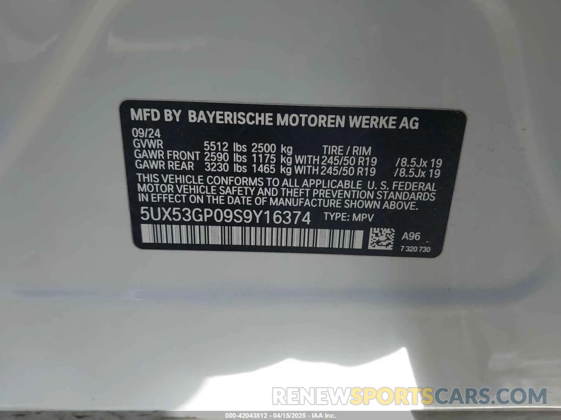9 Фотография поврежденного автомобиля 5UX53GP09S9Y16374 BMW X3 2025