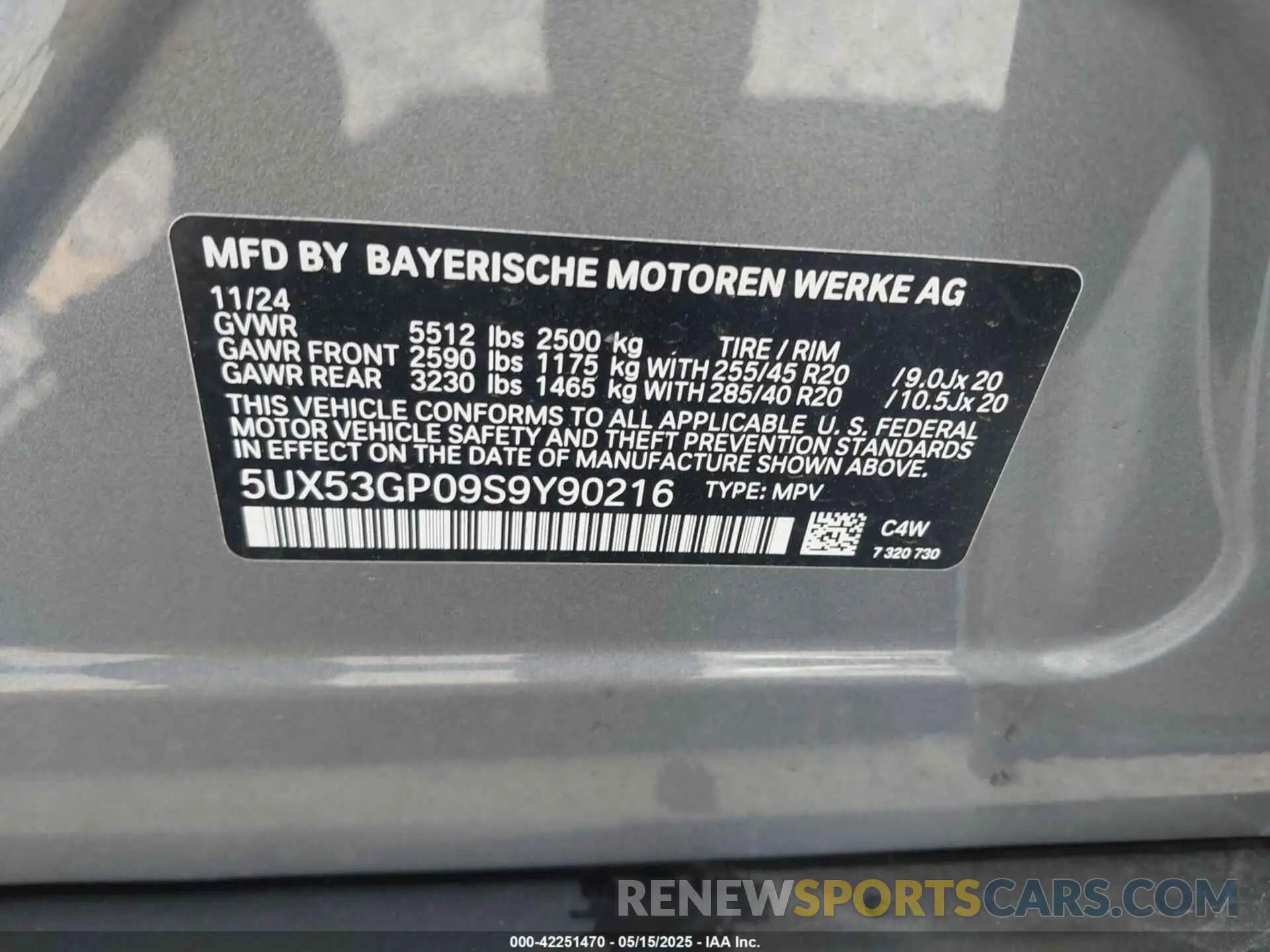 9 Фотография поврежденного автомобиля 5UX53GP09S9Y90216 BMW X3 2025