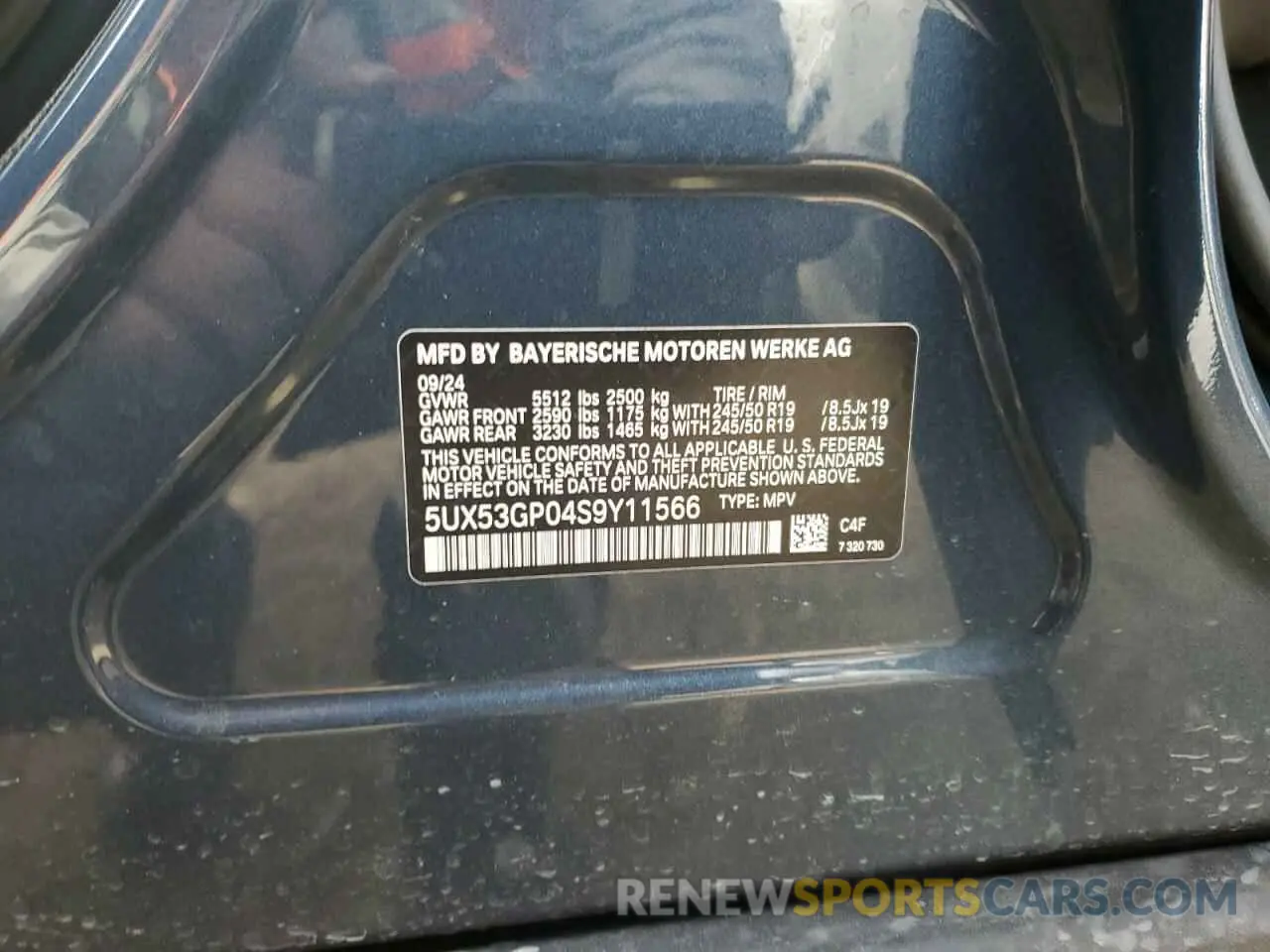 16 Photograph of a damaged car 5UX53GP04S9Y11566 BMW X3 30 XDRI 2025