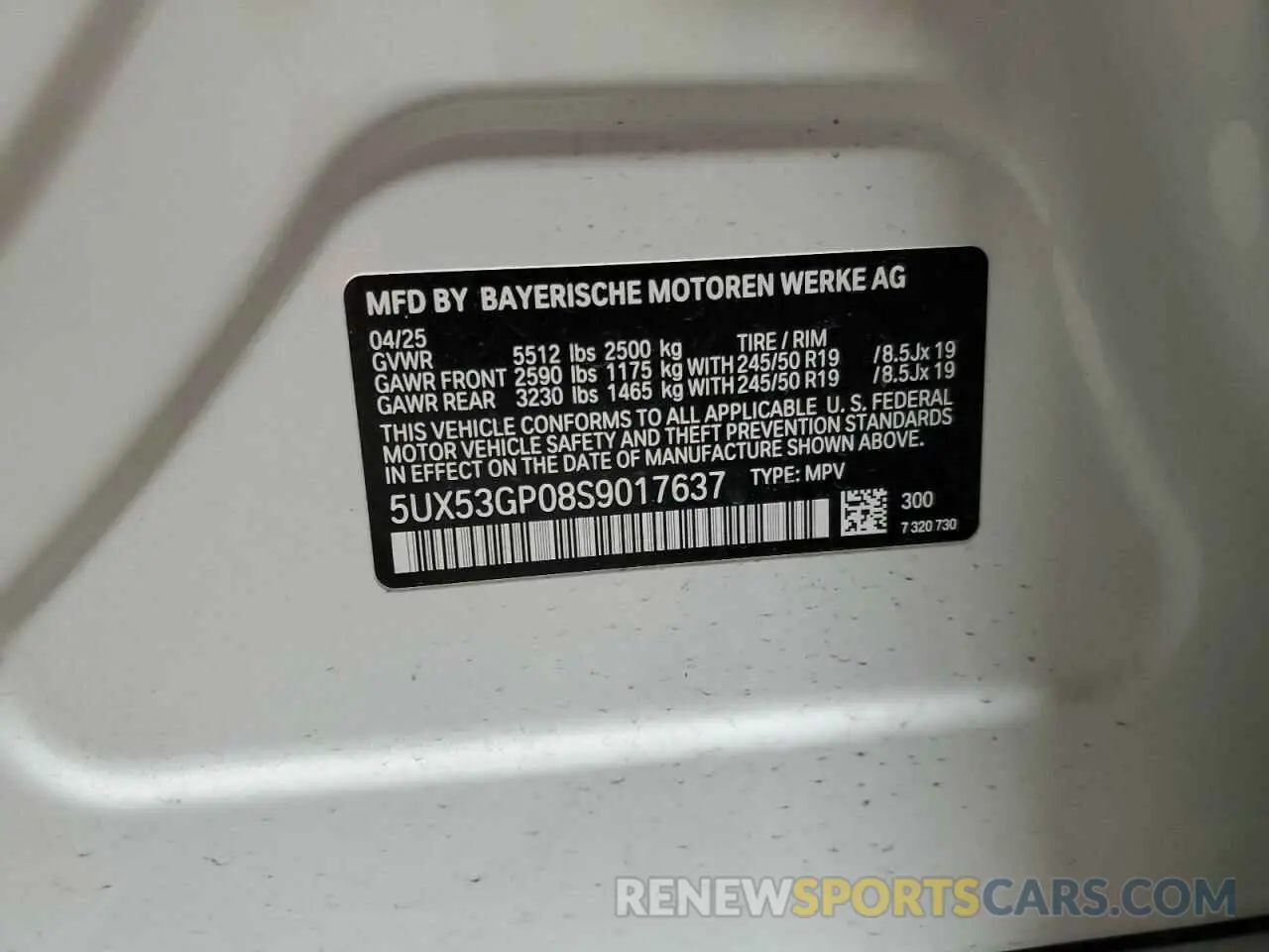 13 Photograph of a damaged car 5UX53GP08S9017637 BMW X3 30 XDRI 2025