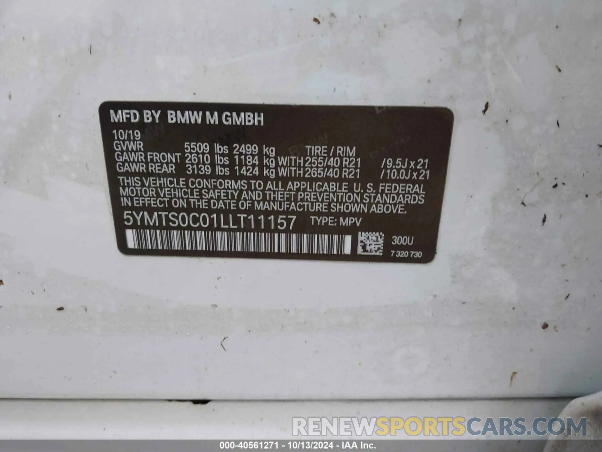 9 Photograph of a damaged car 5YMTS0C01LLT11157 BMW X3 M 2020