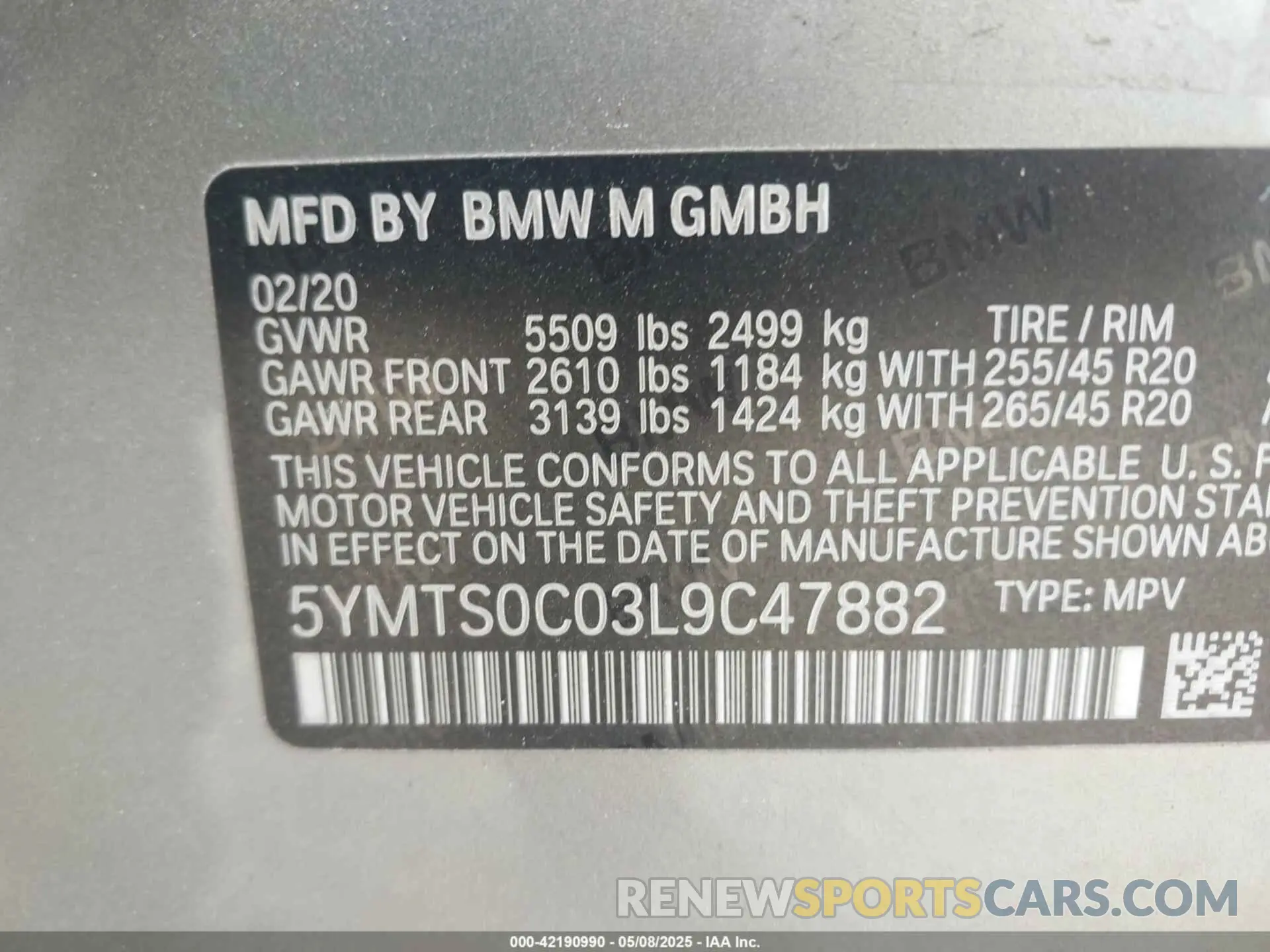 9 Photograph of a damaged car 5YMTS0C03L9C47882 BMW X3 M 2020
