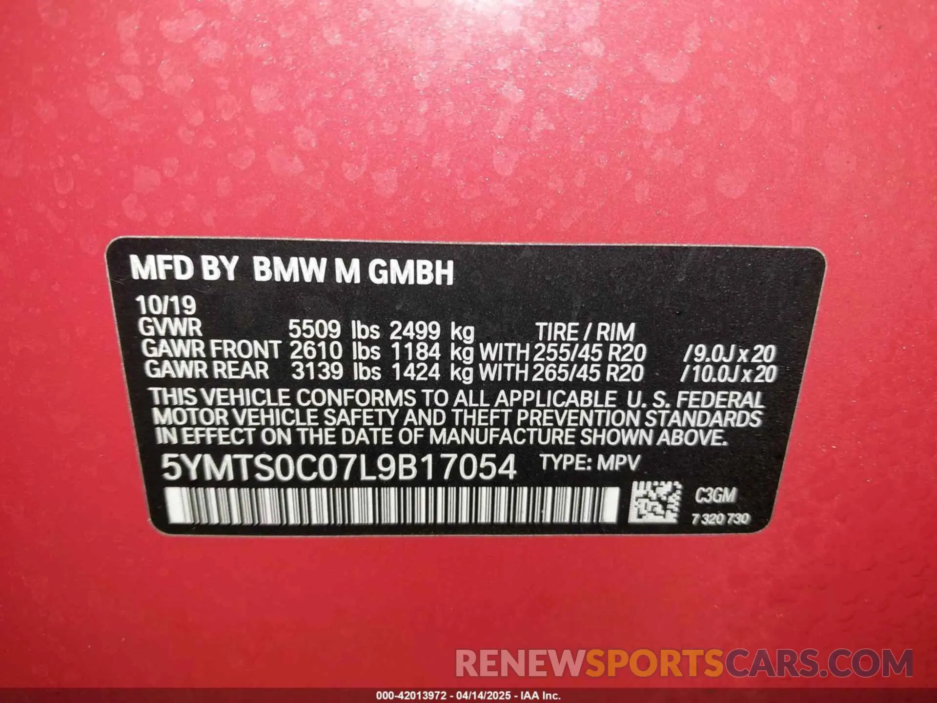 9 Photograph of a damaged car 5YMTS0C07L9B17054 BMW X3 M 2020