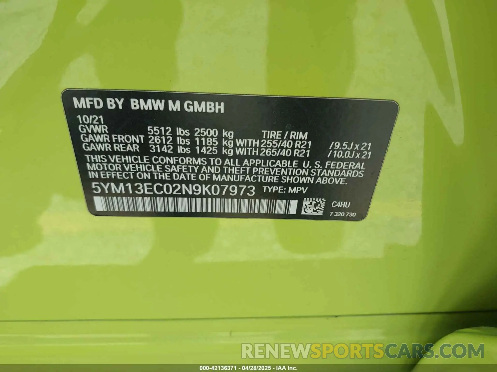 9 Photograph of a damaged car 5YM13EC02N9K07973 BMW X3 M 2022