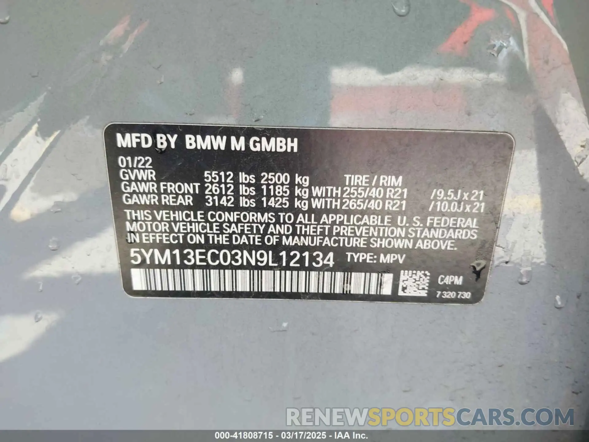9 Photograph of a damaged car 5YM13EC03N9L12134 BMW X3 M 2022