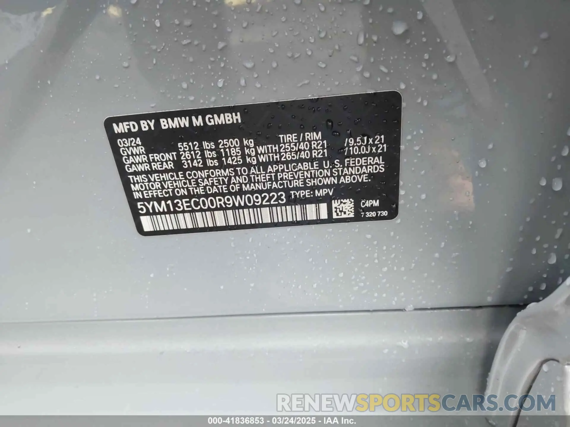 9 Фотография поврежденного автомобиля 5YM13EC00R9W09223 BMW X3 M 2024