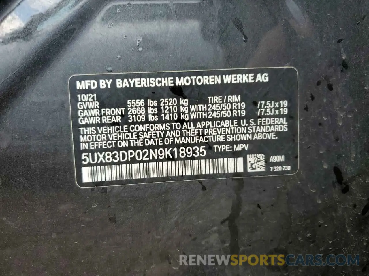 13 Photograph of a damaged car 5UX83DP02N9K18935 BMW X3 M40I 2022