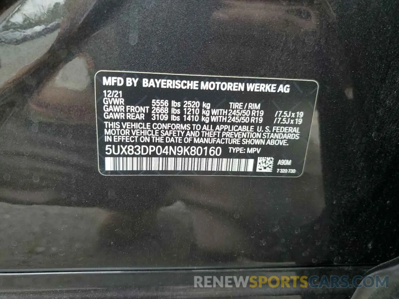 14 Photograph of a damaged car 5UX83DP04N9K80160 BMW X3 M40I 2022