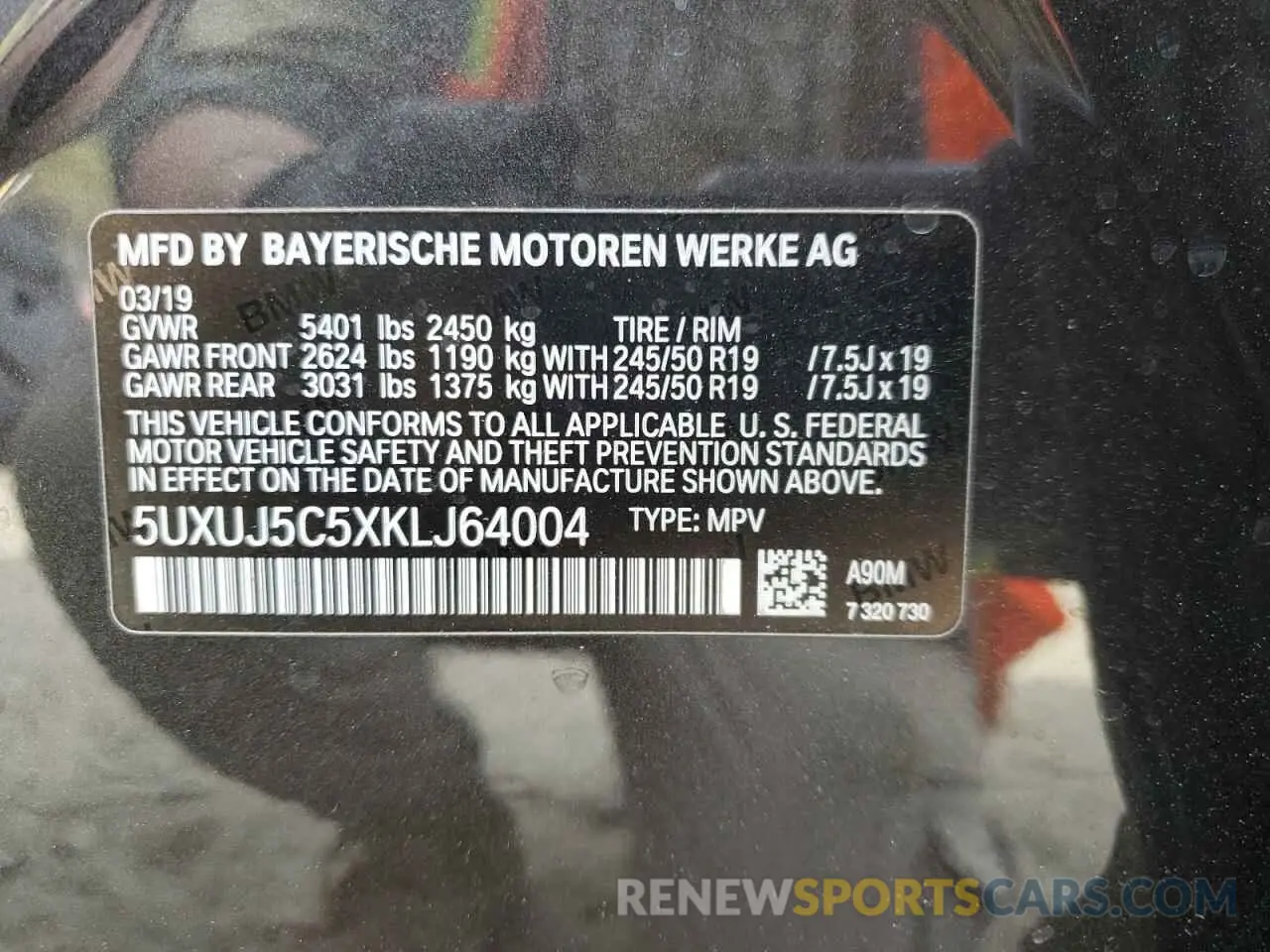 15 Photograph of a damaged car 5UXUJ5C5XKLJ64004 BMW X4 2019