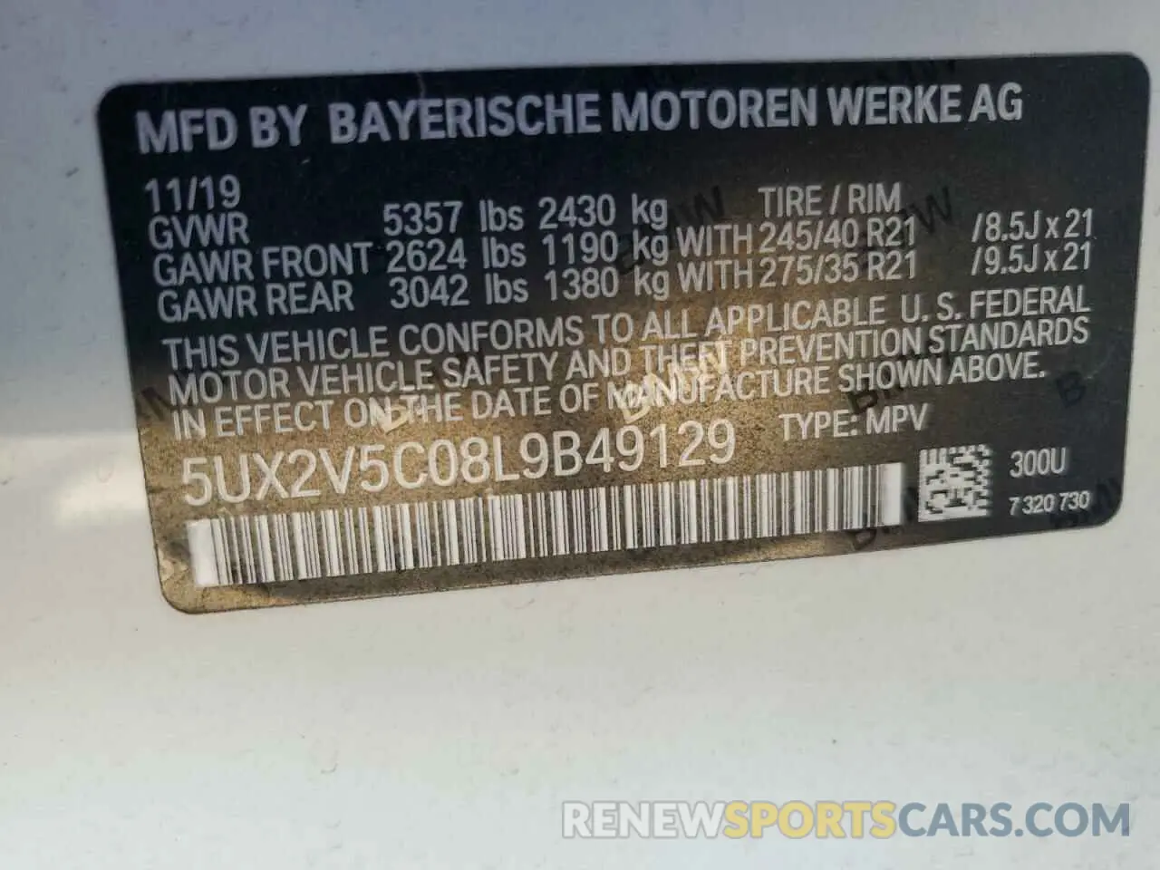 13 Photograph of a damaged car 5UX2V5C08L9B49129 BMW X4 2020