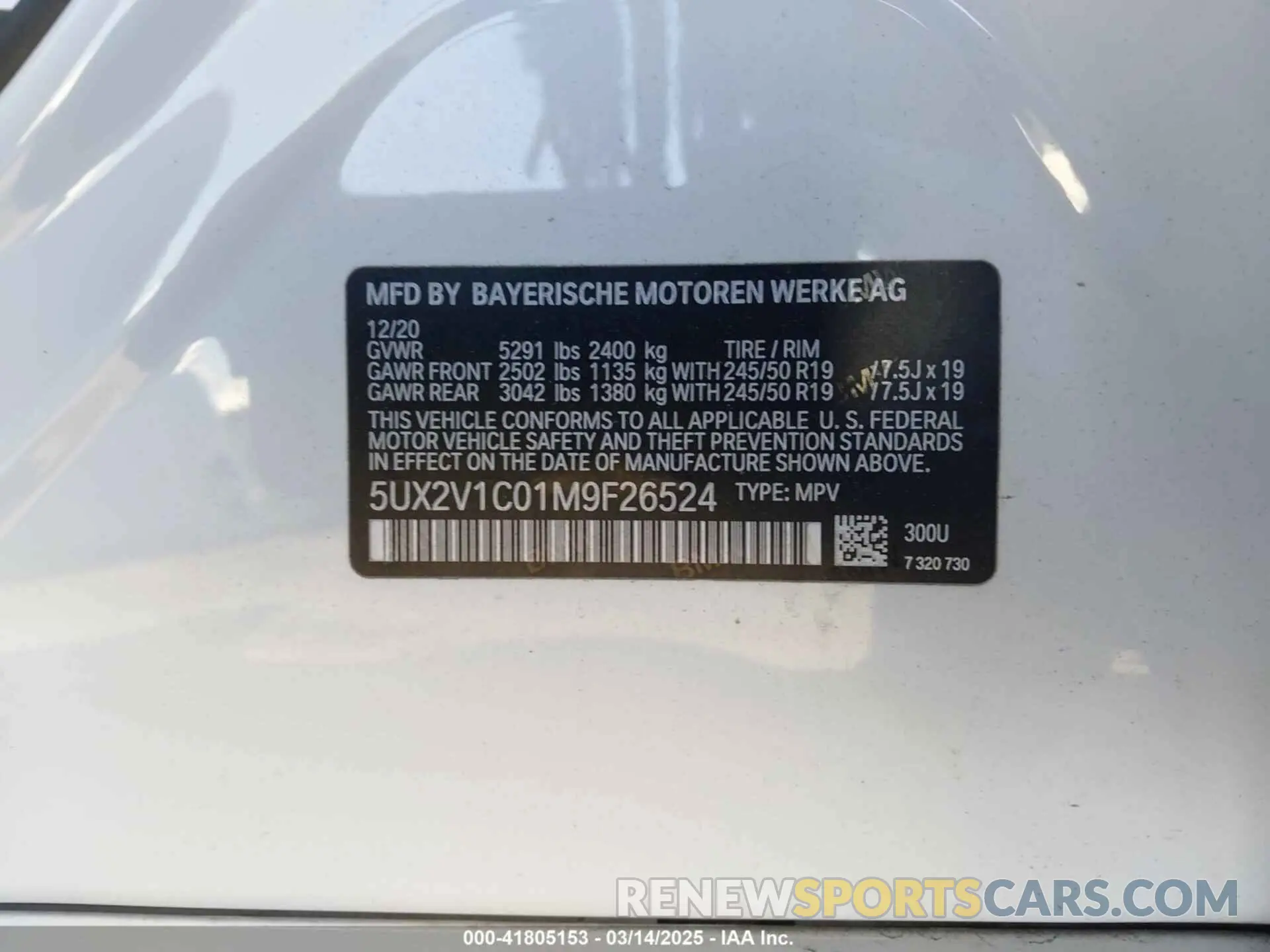 9 Photograph of a damaged car 5UX2V1C01M9F26524 BMW X4 2021
