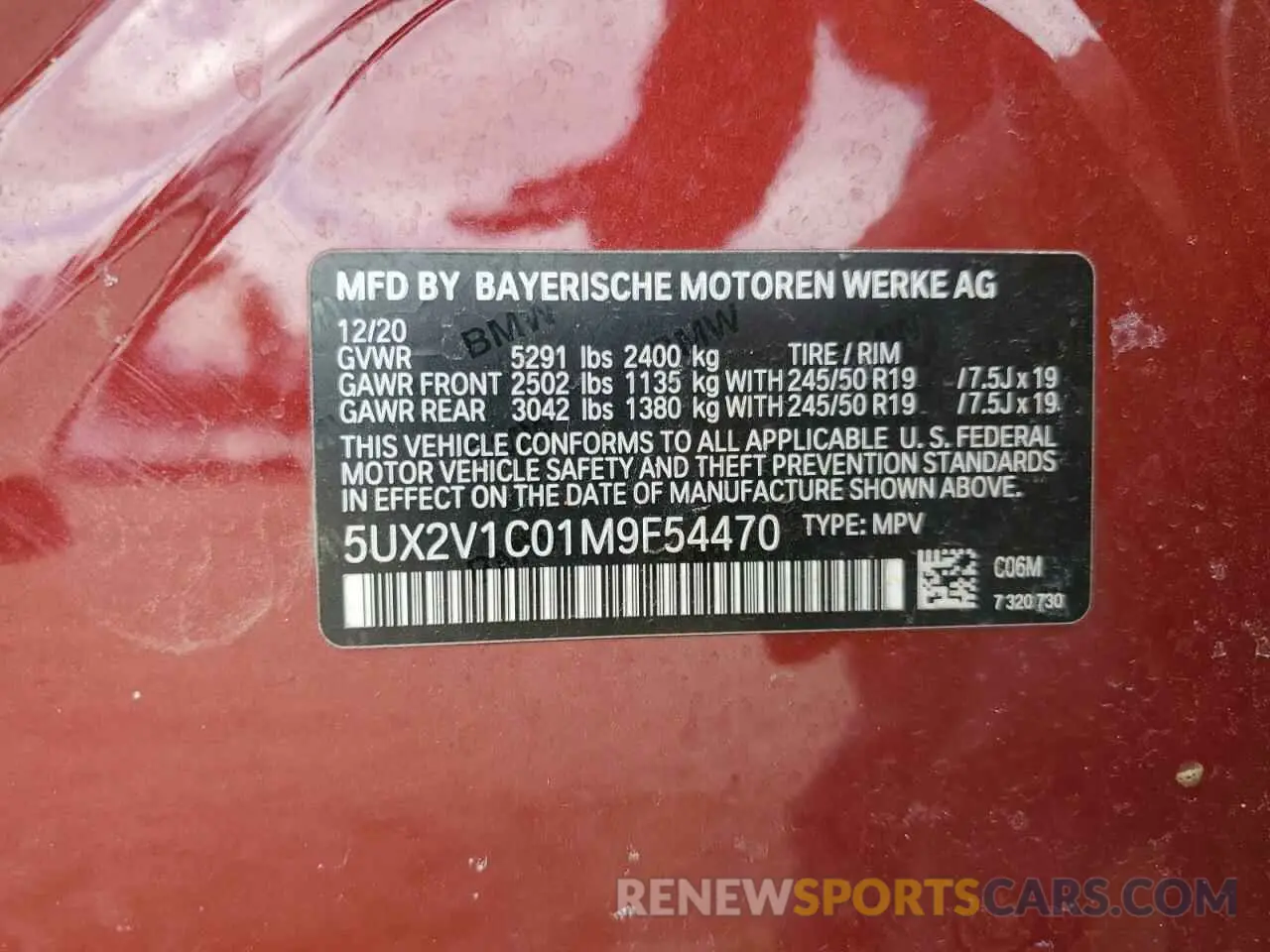 13 Photograph of a damaged car 5UX2V1C01M9F54470 BMW X4 2021