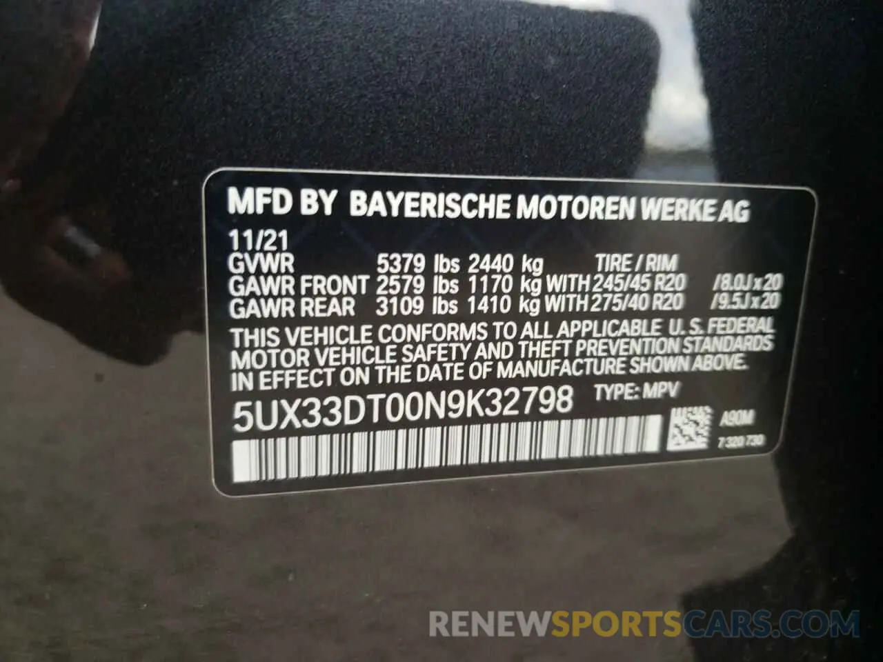 10 Photograph of a damaged car 5UX33DT00N9K32798 BMW X4 2022