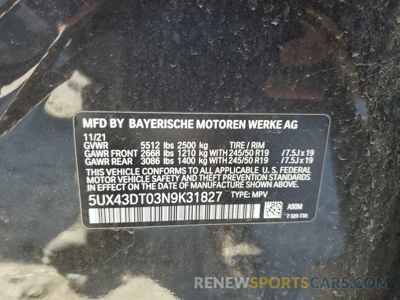 14 Photograph of a damaged car 5UX43DT03N9K31827 BMW X4 2022