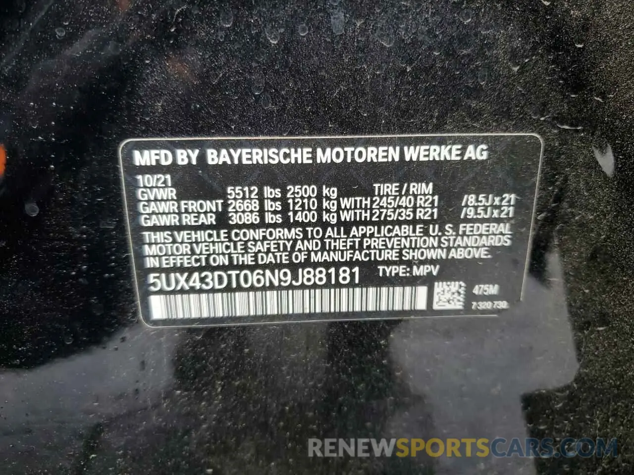 13 Photograph of a damaged car 5UX43DT06N9J88181 BMW X4 2022