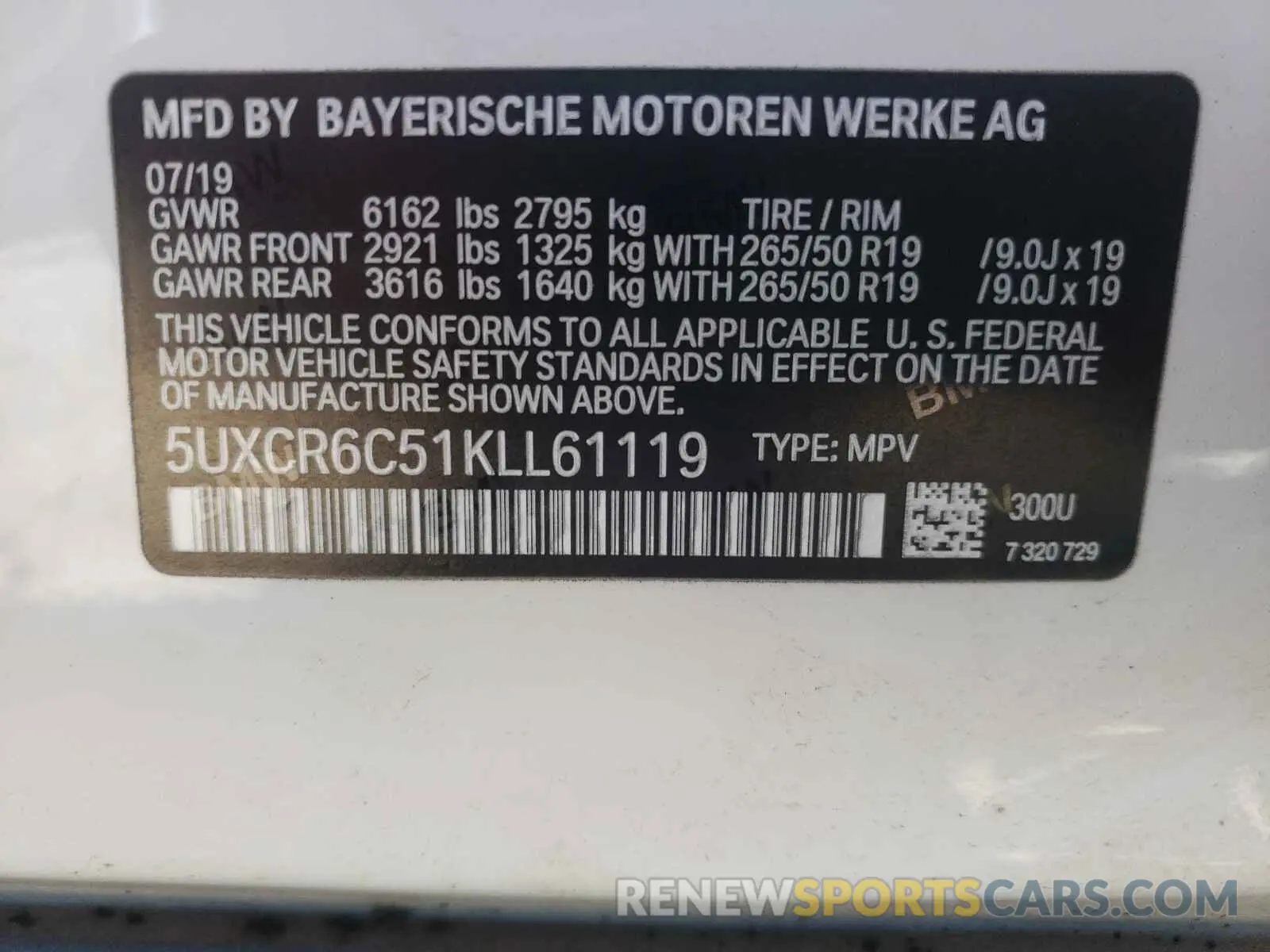 10 Photograph of a damaged car 5UXCR6C51KLL61119 BMW X5 2019