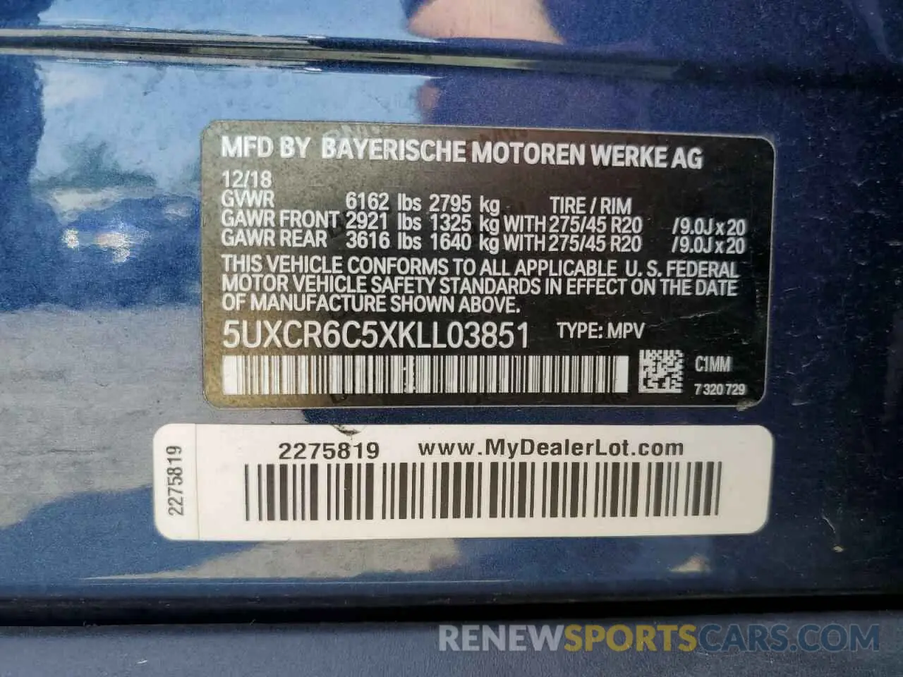 13 Photograph of a damaged car 5UXCR6C5XKLL03851 BMW X5 2019