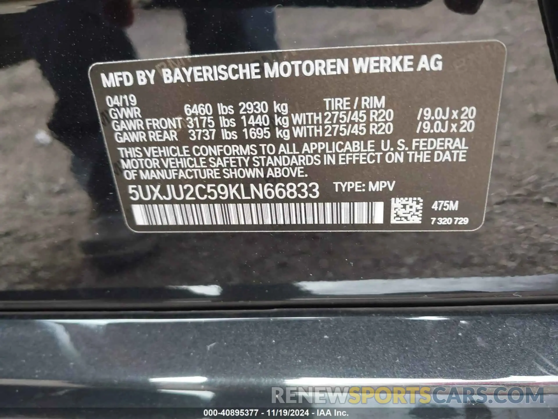 9 Photograph of a damaged car 5UXJU2C59KLN66833 BMW X5 2019