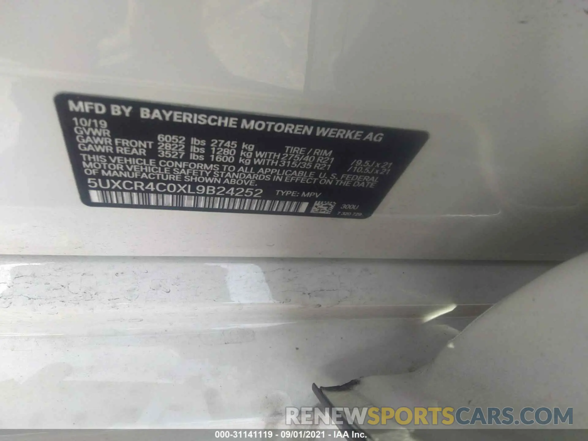 9 Photograph of a damaged car 5UXCR4C0XL9B24252 BMW X5 2020