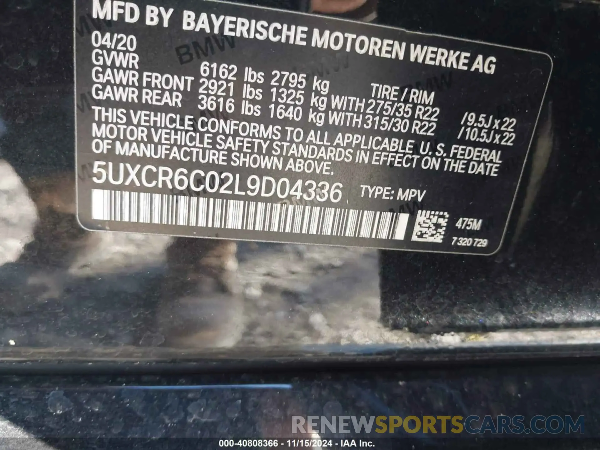 9 Photograph of a damaged car 5UXCR6C02L9D04336 BMW X5 2020