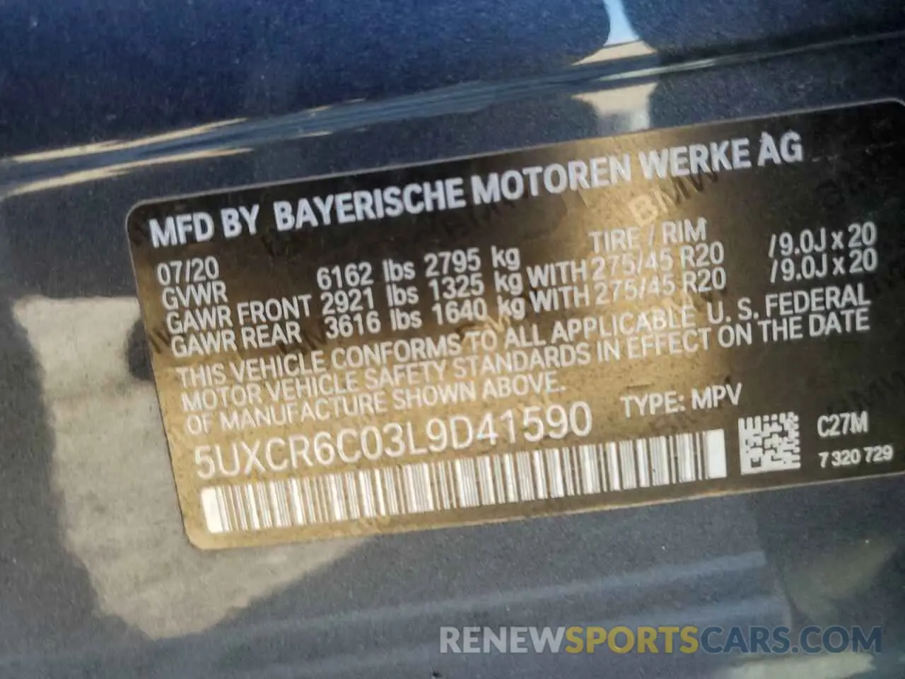 13 Photograph of a damaged car 5UXCR6C03L9D41590 BMW X5 2020