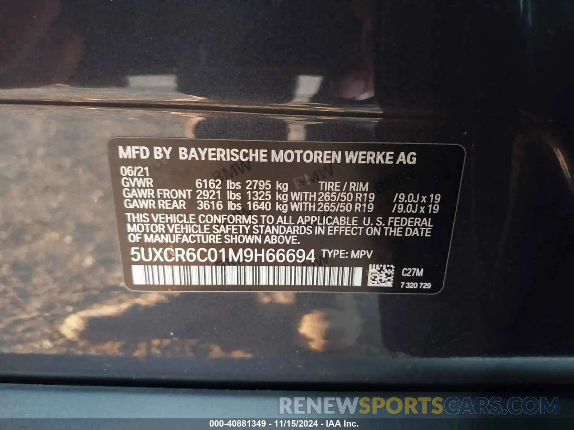 9 Фотография поврежденного автомобиля 5UXCR6C01M9H66694 BMW X5 2021
