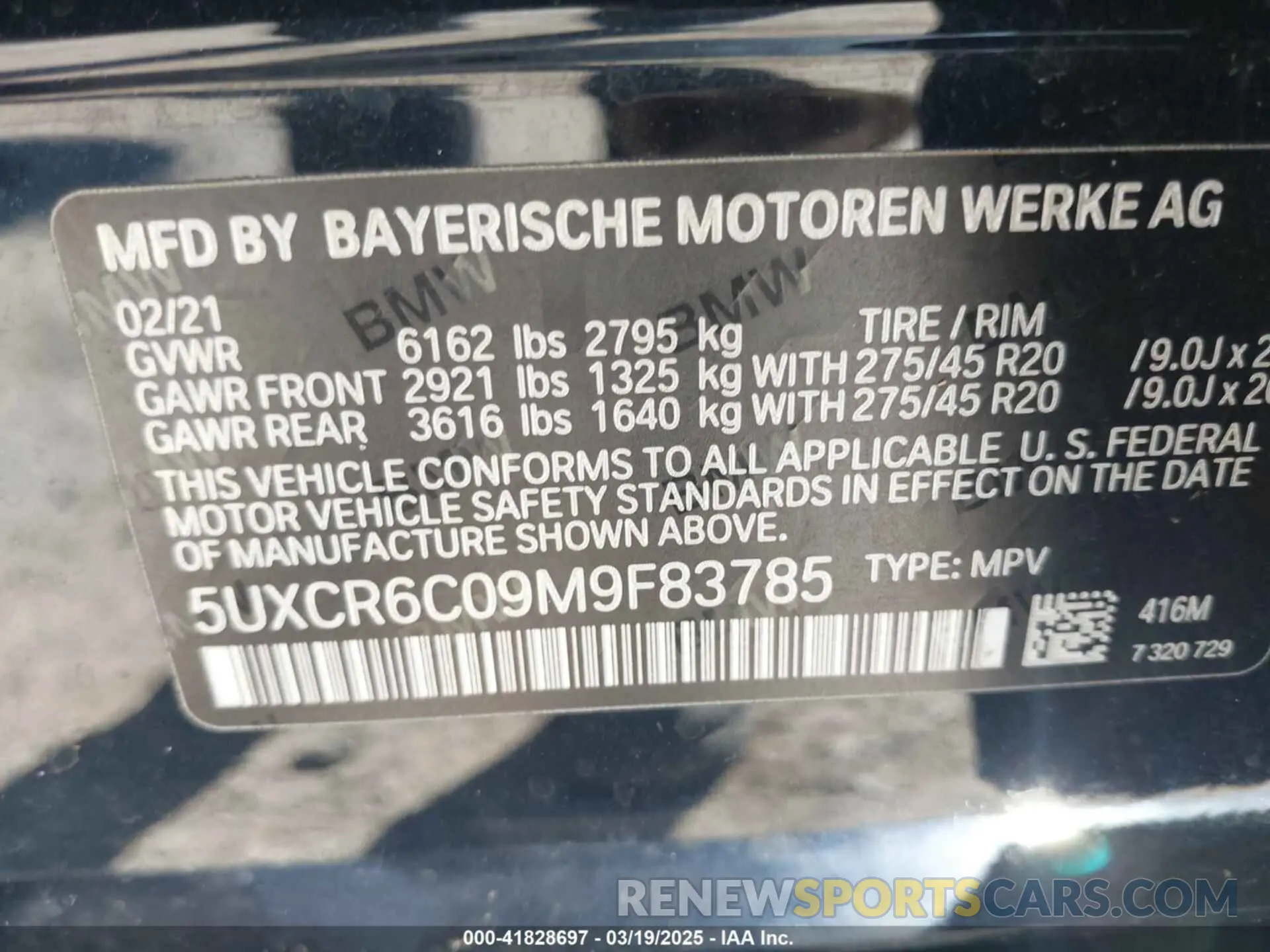 9 Фотография поврежденного автомобиля 5UXCR6C09M9F83785 BMW X5 2021