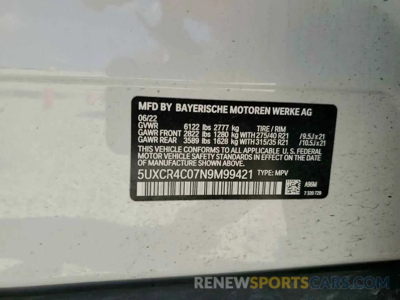 13 Photograph of a damaged car 5UXCR4C07N9M99421 BMW X5 2022