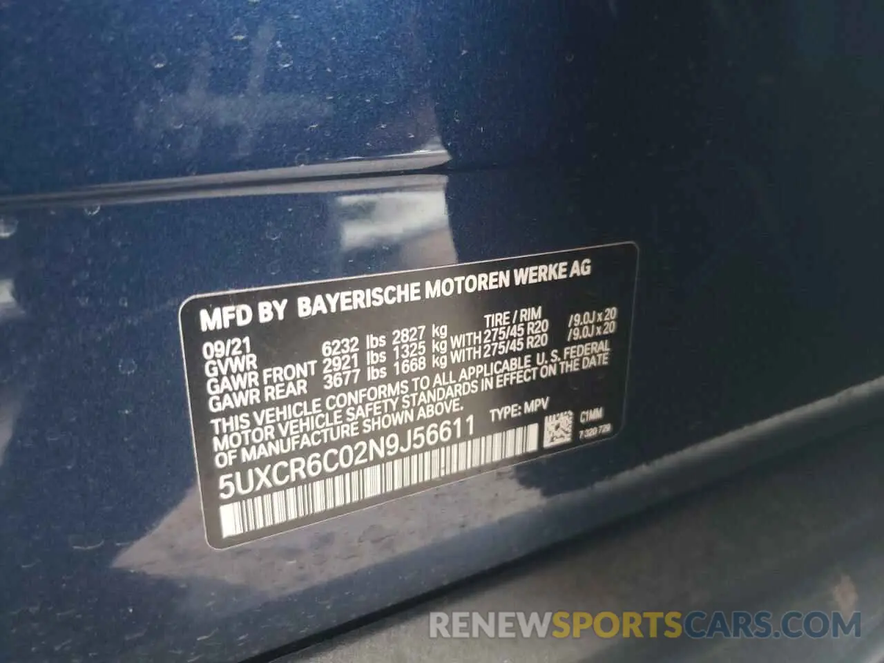 10 Photograph of a damaged car 5UXCR6C02N9J56611 BMW X5 2022