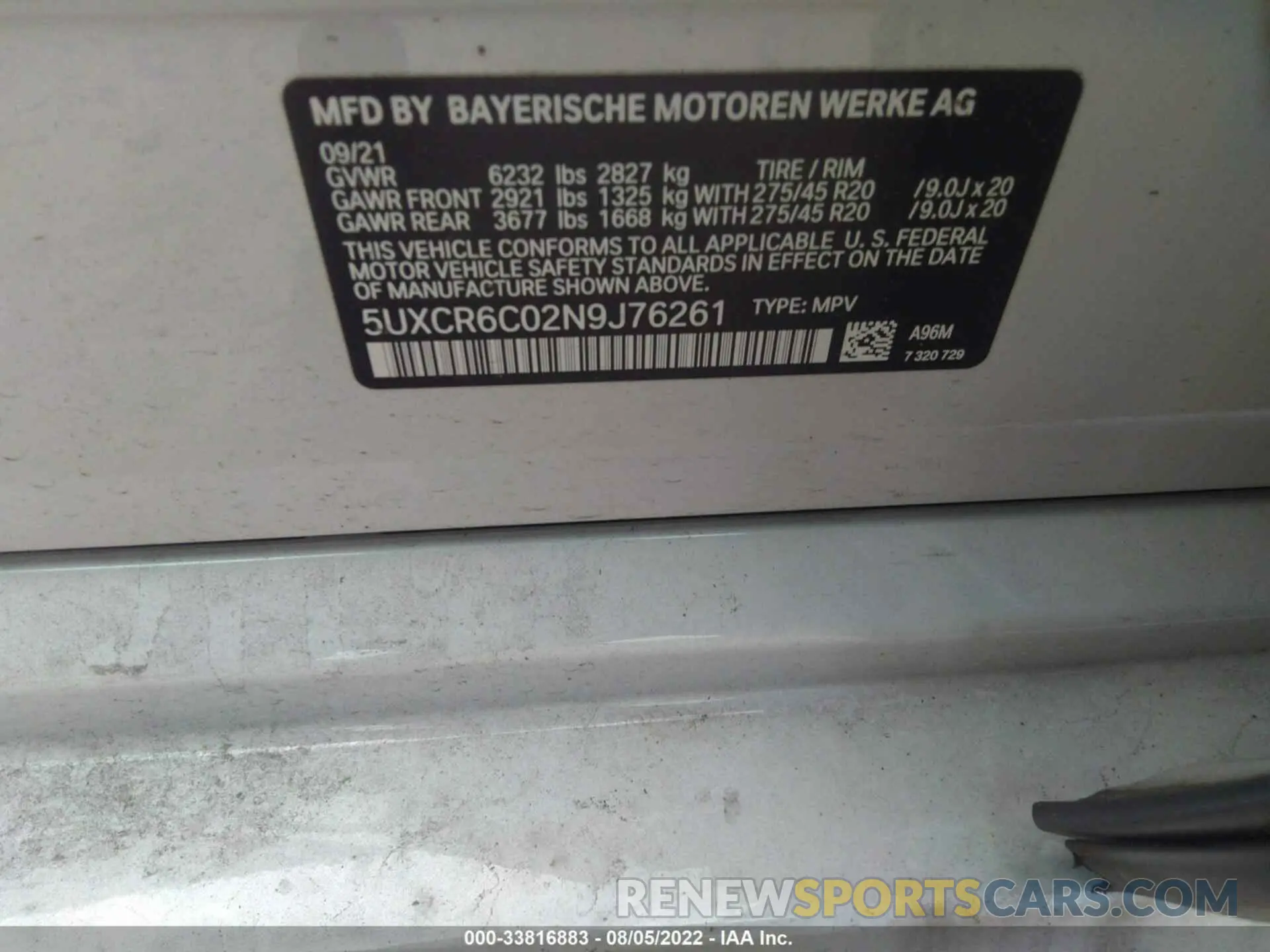 9 Фотография поврежденного автомобиля 5UXCR6C02N9J76261 BMW X5 2022