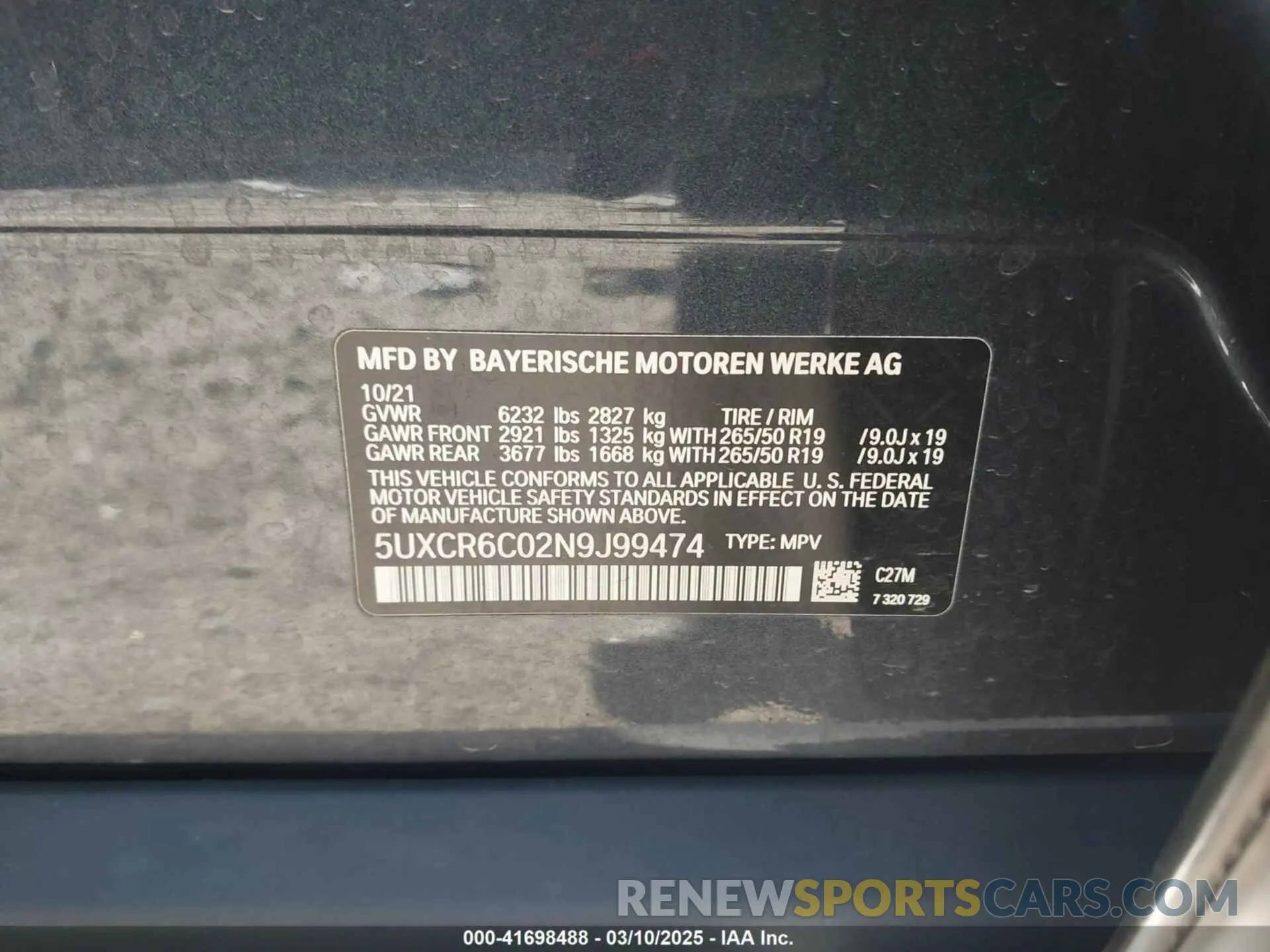 9 Фотография поврежденного автомобиля 5UXCR6C02N9J99474 BMW X5 2022