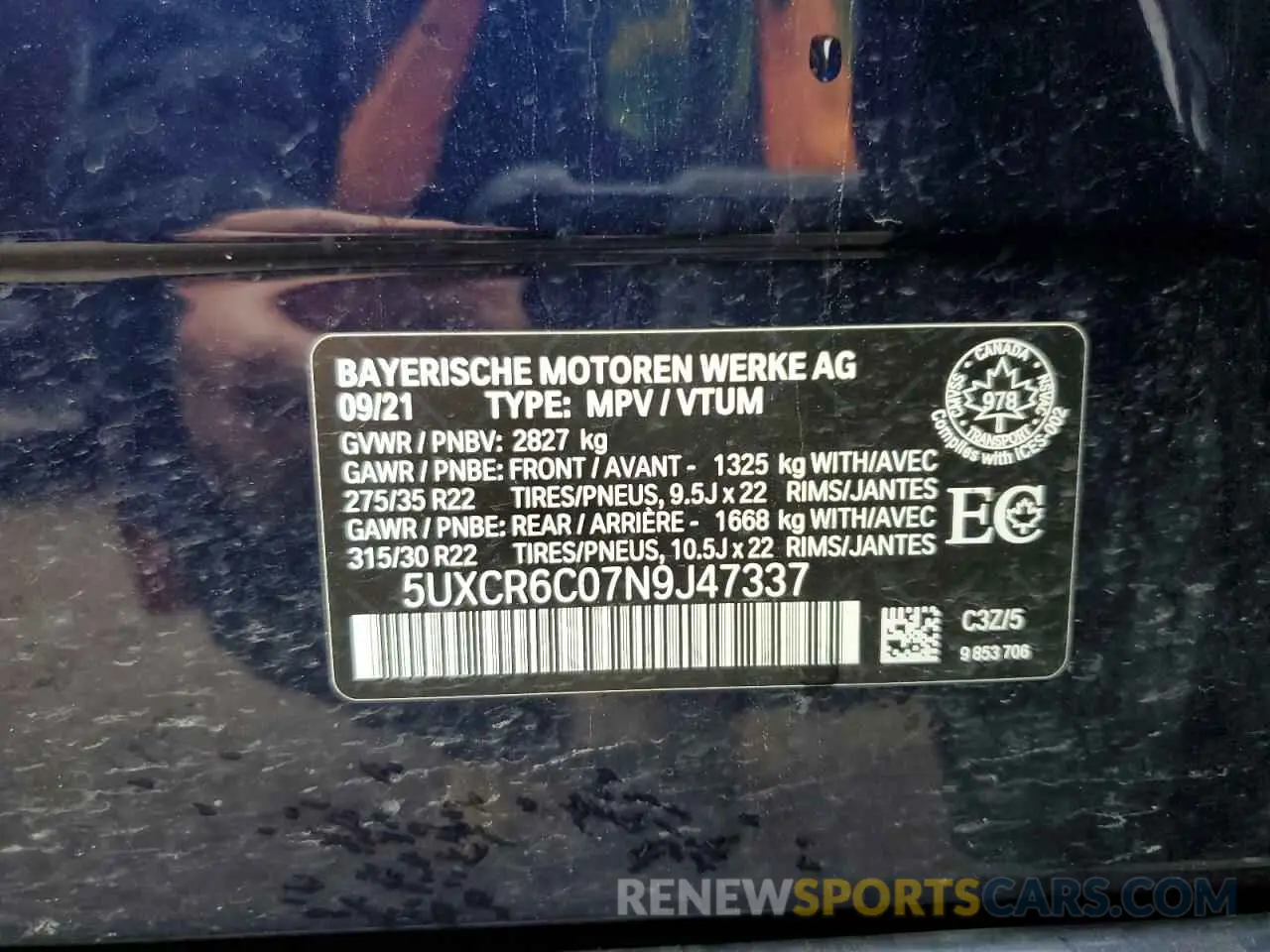 13 Photograph of a damaged car 5UXCR6C07N9J47337 BMW X5 2022