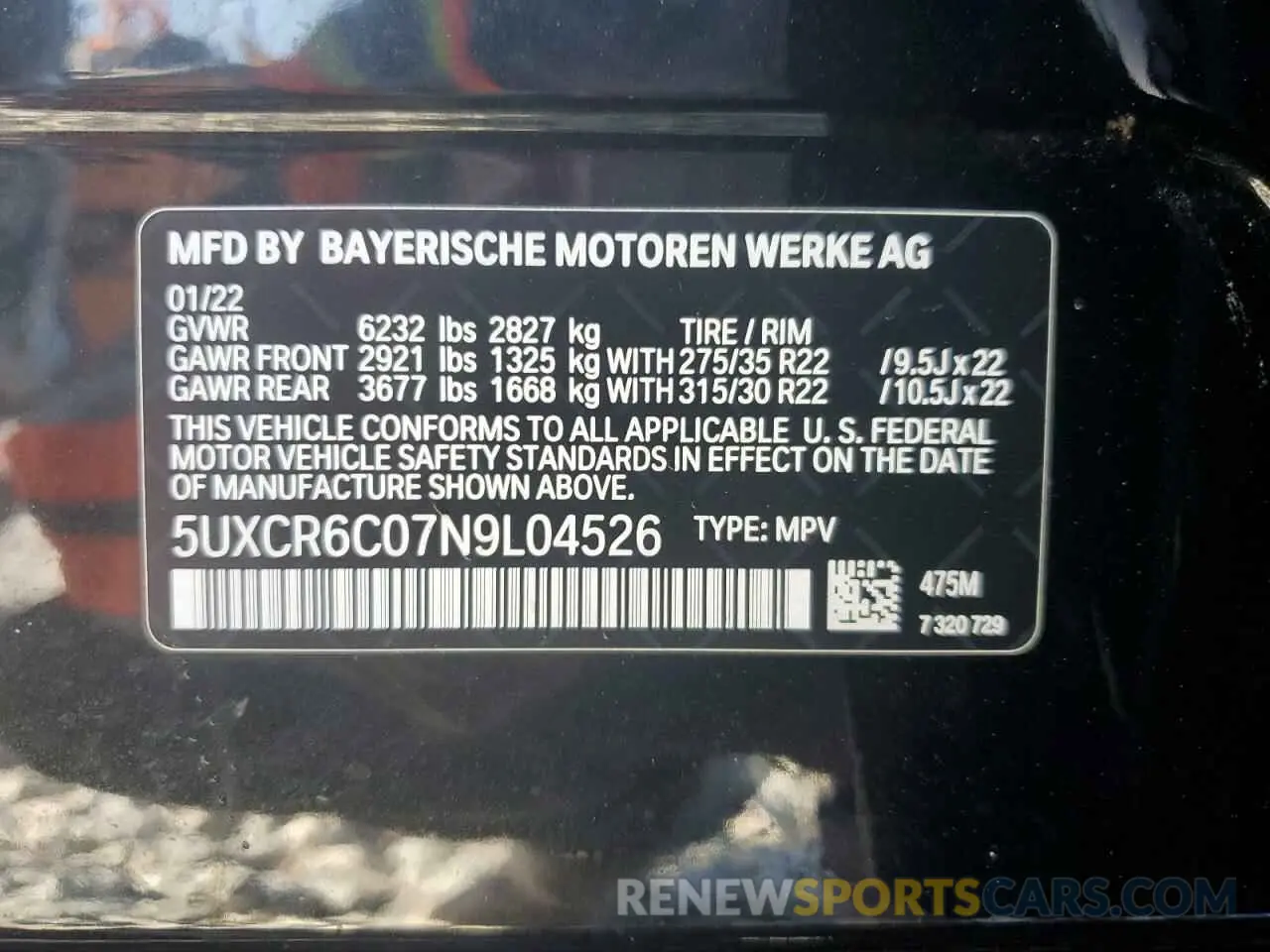 12 Photograph of a damaged car 5UXCR6C07N9L04526 BMW X5 2022