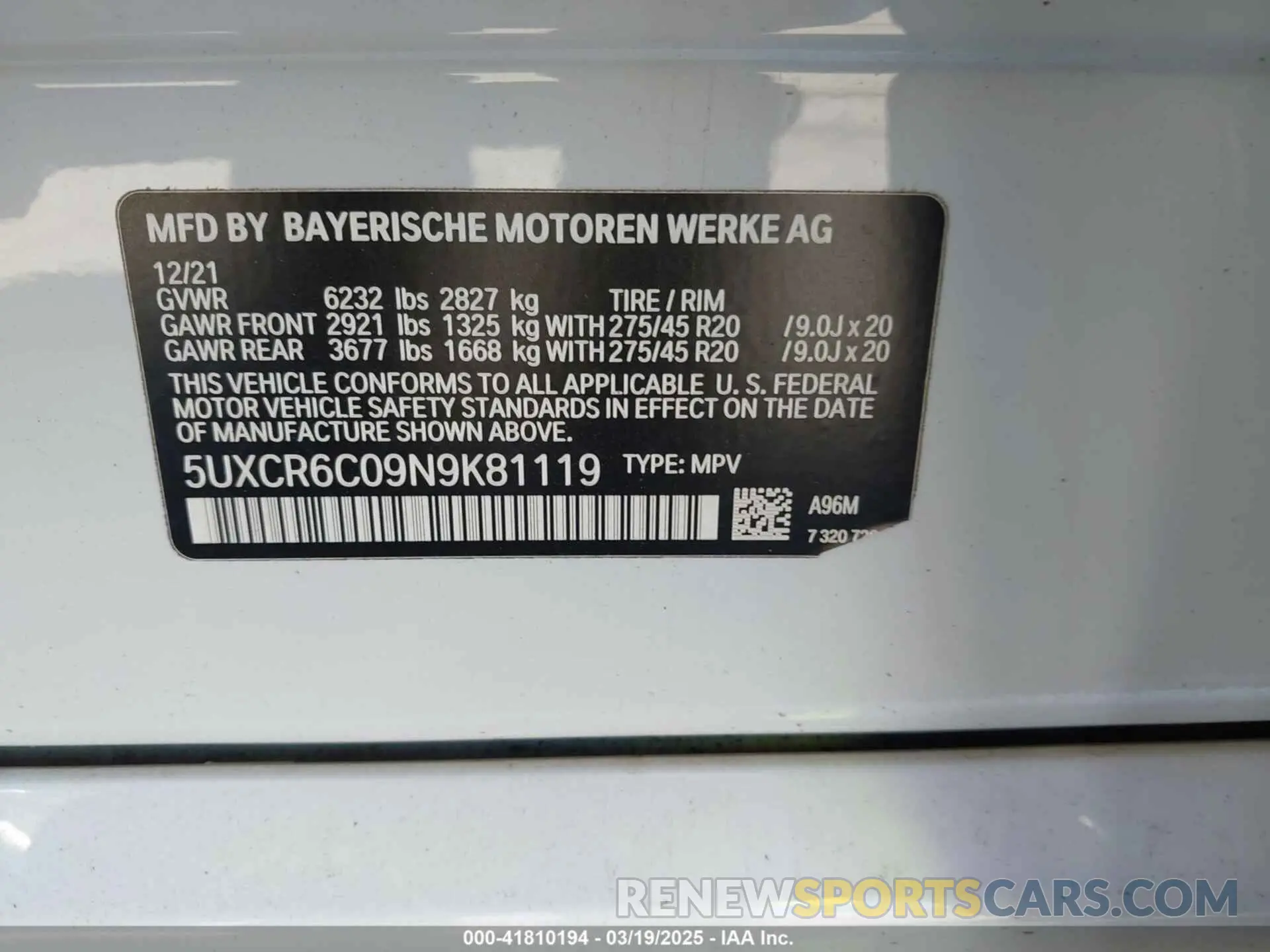 9 Фотография поврежденного автомобиля 5UXCR6C09N9K81119 BMW X5 2022