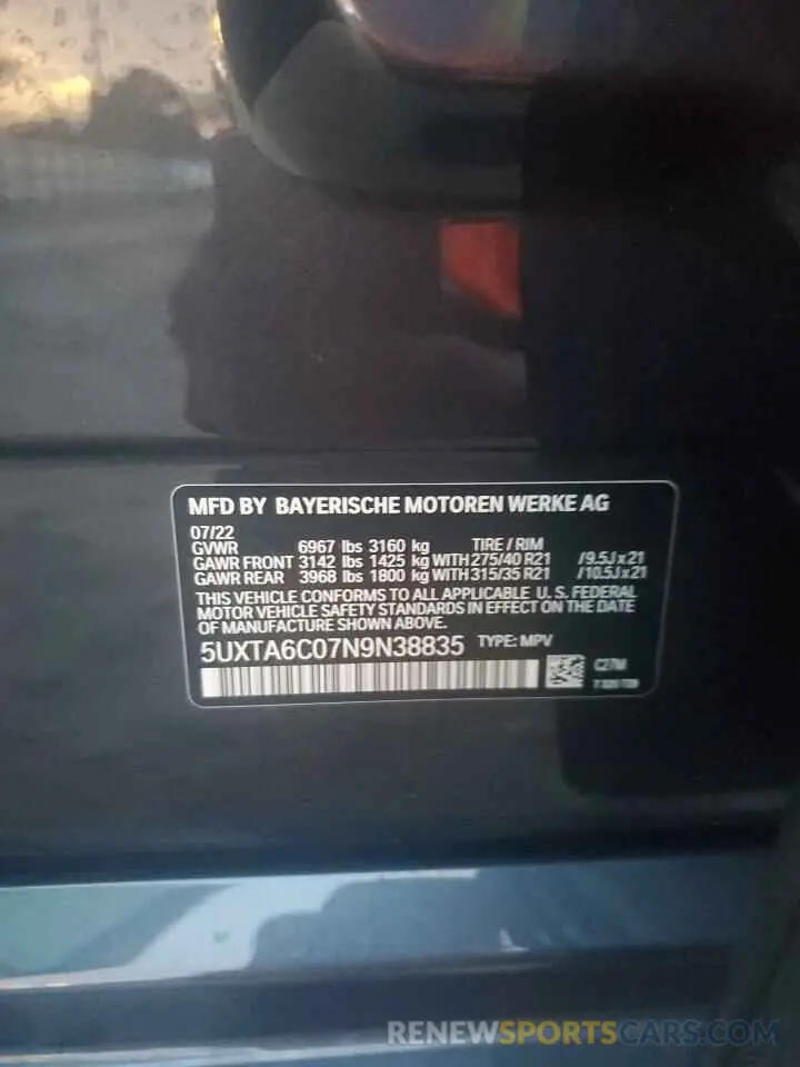 13 Photograph of a damaged car 5UXTA6C07N9N38835 BMW X5 2022
