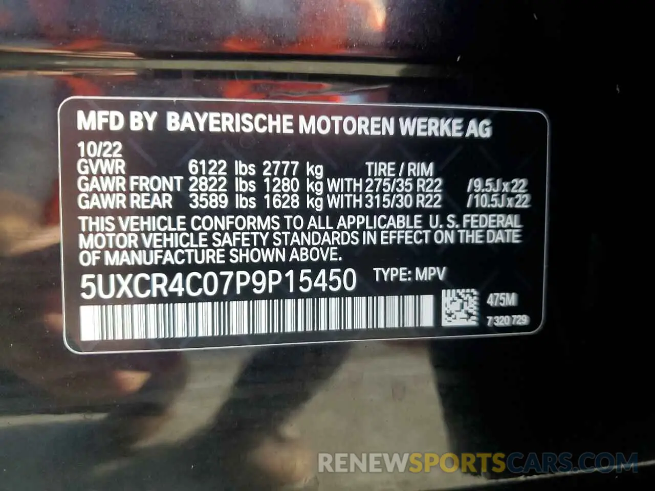 14 Photograph of a damaged car 5UXCR4C07P9P15450 BMW X5 2023
