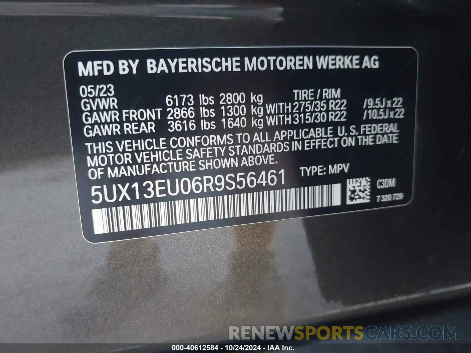 9 Photograph of a damaged car 5UX13EU06R9S56461 BMW X5 2024