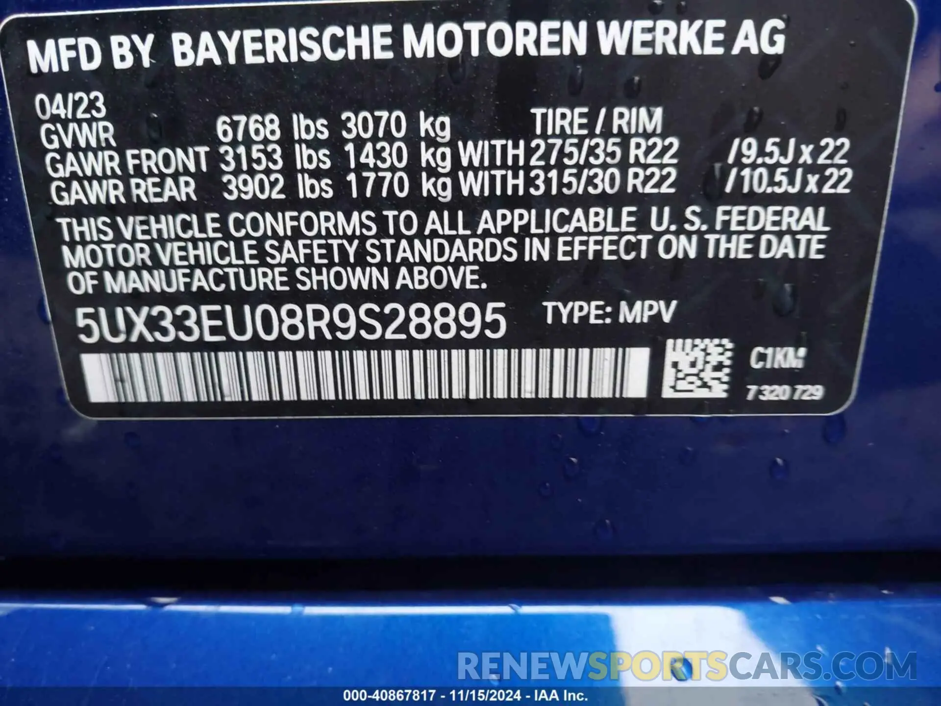 9 Photograph of a damaged car 5UX33EU08R9S28895 BMW X5 2024