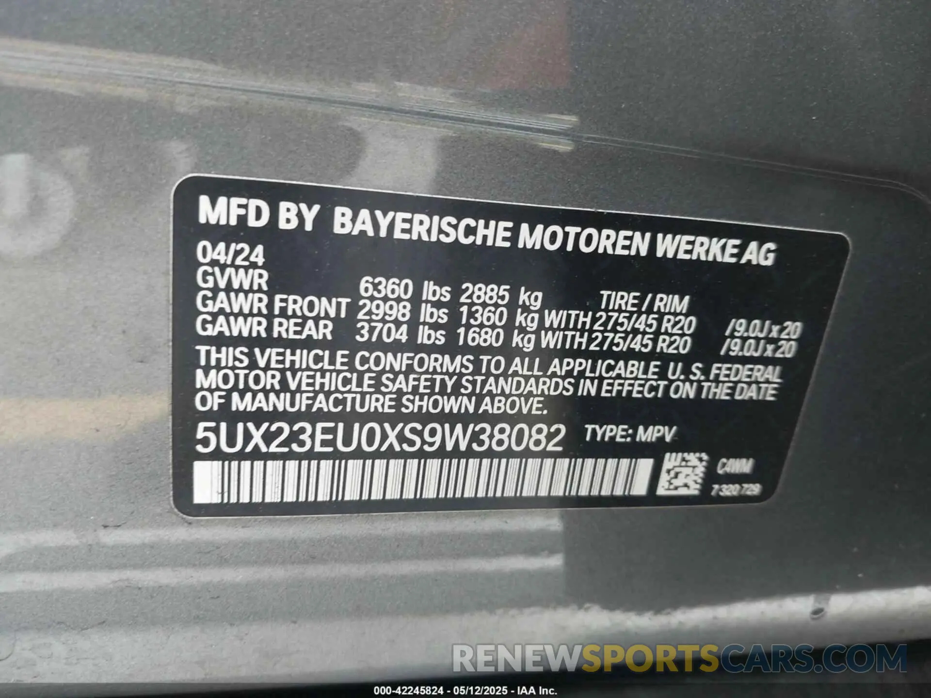 9 Фотография поврежденного автомобиля 5UX23EU0XS9W38082 BMW X5 2025