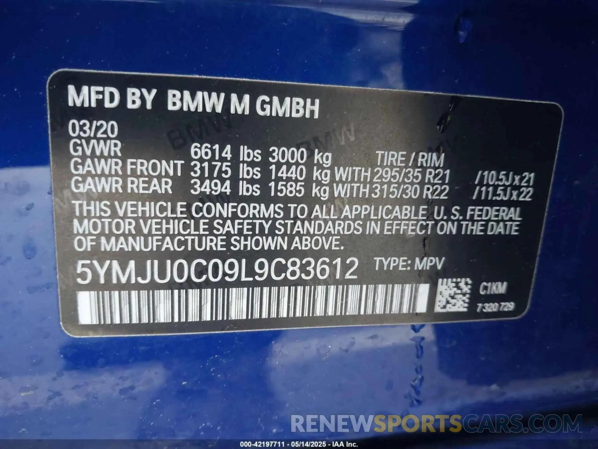 9 Фотография поврежденного автомобиля 5YMJU0C09L9C83612 BMW X5 M 2020