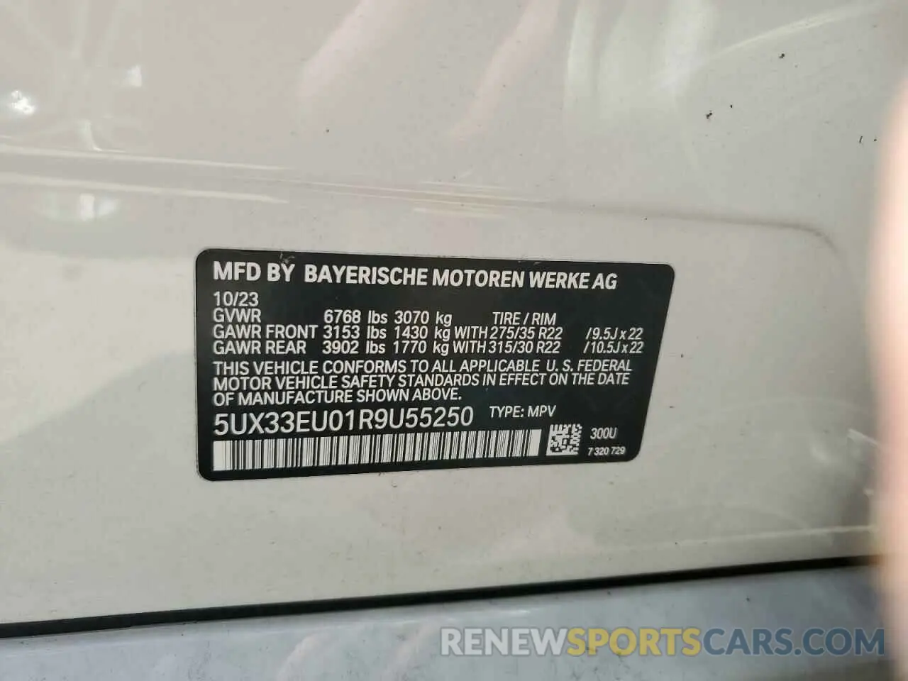 14 Photograph of a damaged car 5UX33EU01R9U55250 BMW X5 M60I 2024