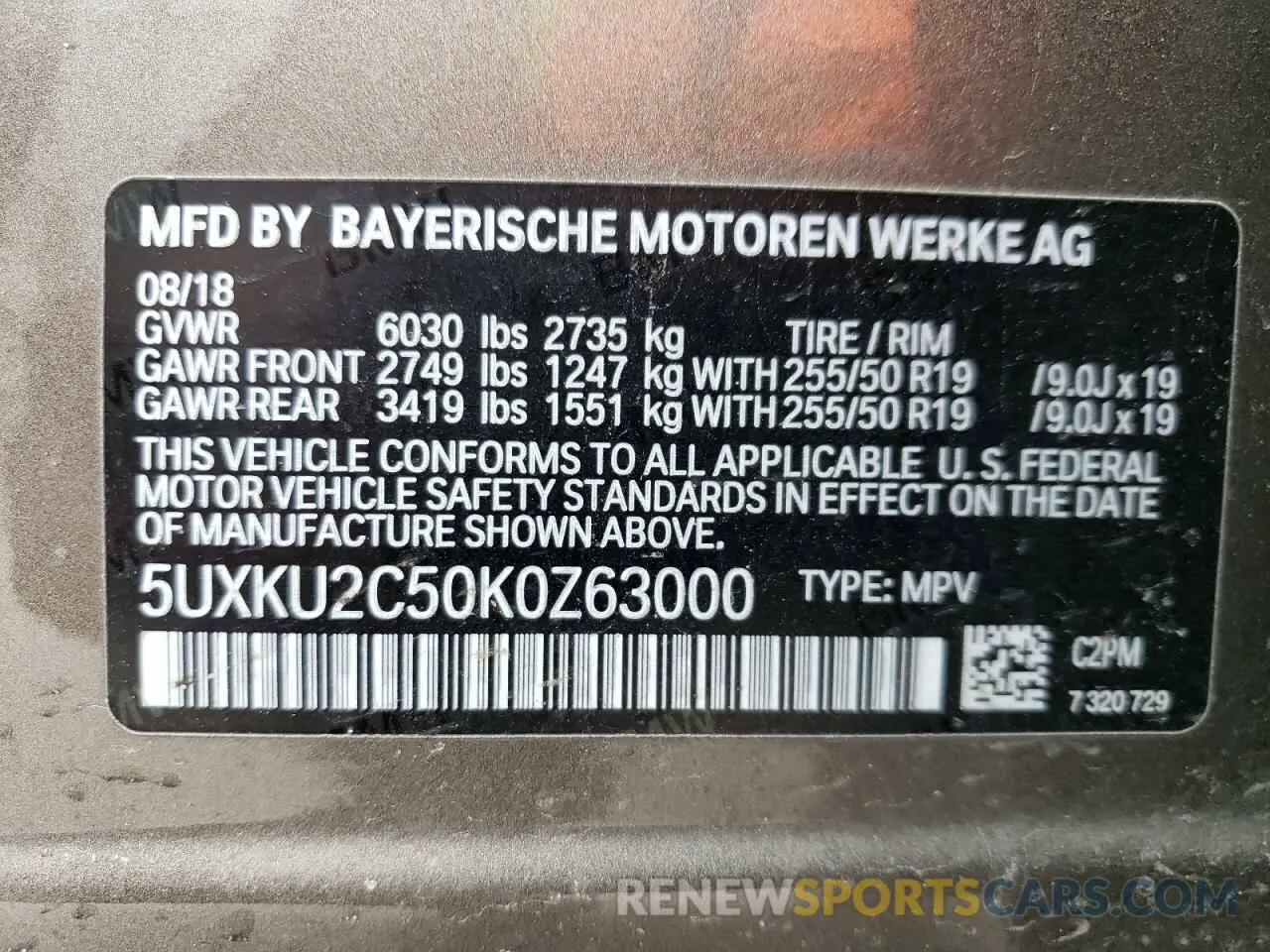 13 Photograph of a damaged car 5UXKU2C50K0Z63000 BMW X6 2019