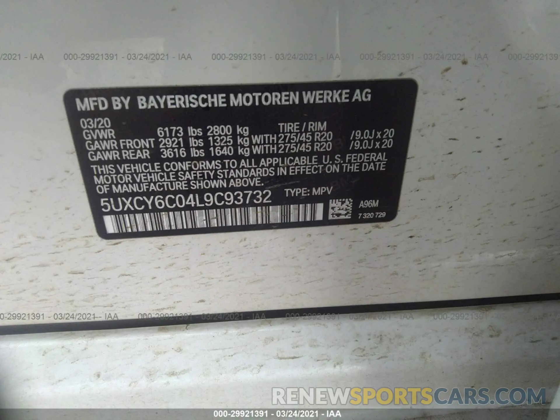9 Photograph of a damaged car 5UXCY6C04L9C93732 BMW X6 2020