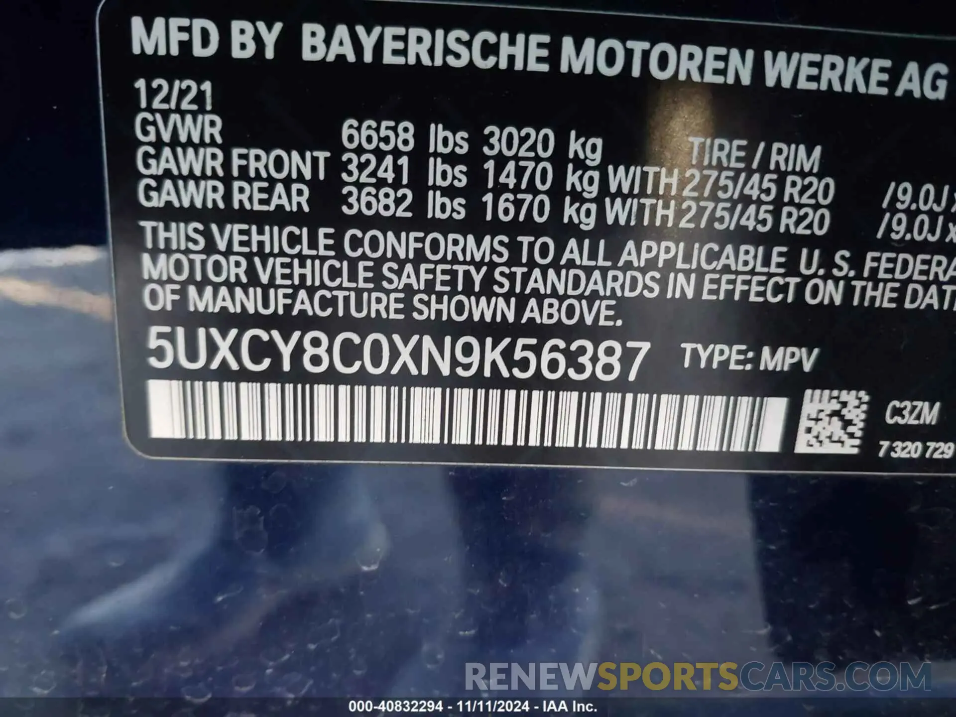 9 Photograph of a damaged car 5UXCY8C0XN9K56387 BMW X6 2022