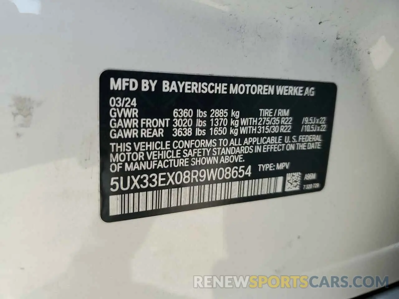 13 Photograph of a damaged car 5UX33EX08R9W08654 BMW X6 2024