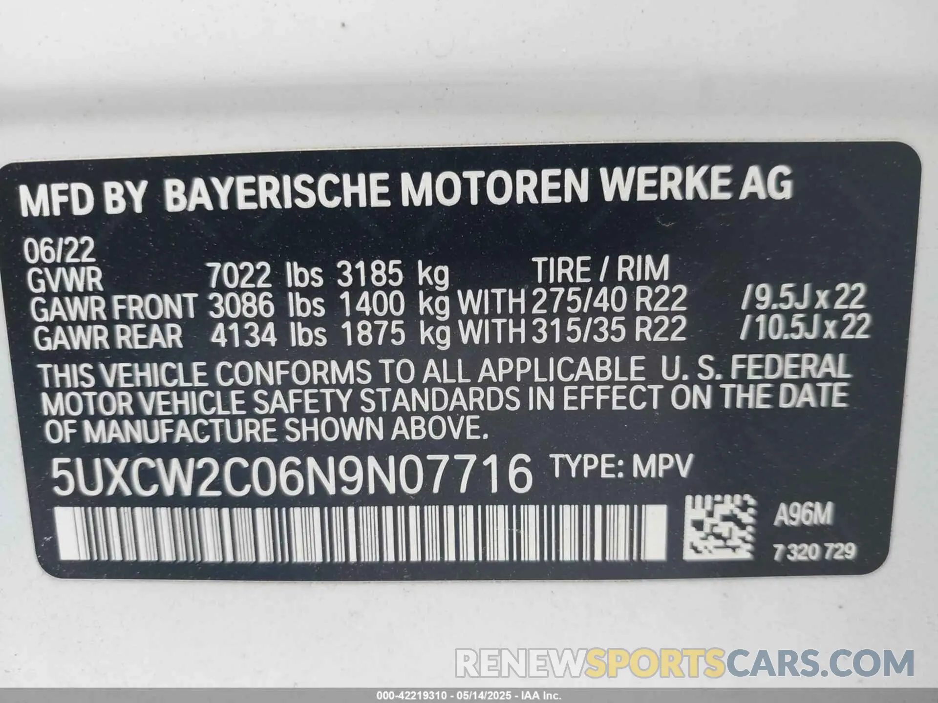 9 Фотография поврежденного автомобиля 5UXCW2C06N9N07716 BMW X7 2022
